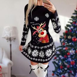 LODDD Women Casual Christmas Day Long Sleeve Print Dress Fashion Plus Size Party Loose Dress