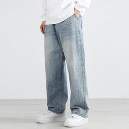 Men's Jeans Fashion Designer Men Retro Light Blue Loose Fit Casual Straight Simple Vintage Wide Leg Denim Pants HombreMen's