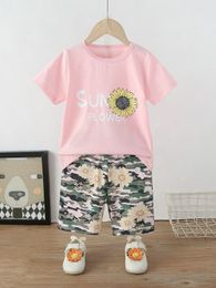 Toddler Girls Sunflower Tee With Camo Biker Shorts SHE