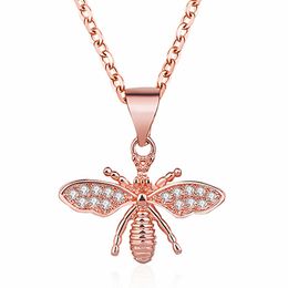 Little Bee Necklace for Women Zircon Rose Gold Silver Jewelry Birthday Gift Clavicle Chains Necklaces