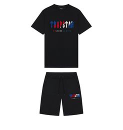 Herren-T-Shirt mit Trapstar-Stickerei, kurzärmeliges Outfit, Chenille-Trainingsanzug, schwarze Baumwolle, London, Streetwear, Größe S-2XL
