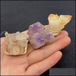 Charms Jewellery Findings Components Fashion Natural Stone Irregar Pendant 29X39Mm Amethyst Citrine Charm Diy Mens And Womens Necklace Earri