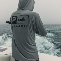 Camicia da pesca pelagica Camicia con cappuccio da uomo Protezione UV estiva manica lunga da pesca top Performance Camisa De Pesca jersey 220812