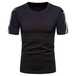 Mens Slim Fit O-neck Tshirt Hipster Pu Leather Patchwork Short Sleeve T Shirt Men Streetwear Casual T-shirt Male Camiseta Hombre L220704