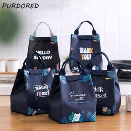 PURDORED 1 Pc cartoon lunch bag women Fresh Cooler Bags Waterproof Portable Zipper Thermal Oxford Lunch box Tote Food Bags Y220524