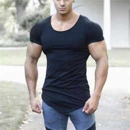 Brand Solid Clothing Gyms t-shirt Mens Fitness Tight t-shirt Cotton Slim fit t shirt men Bodybuilding Summer top Blank tshirt 220507