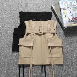 DEAT New Summer Fashion Street Style Solid A Line Sashes High Waist Slim Casual Skirt Hip Flower Mini Skirt Women SB364 210331