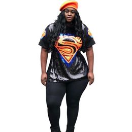 Women's Plus Size T-Shirt Sequined Daily Half Sleeve Slim Women T Shirt Hip Hop Street Fashion Summer Tops Large Tee Ropa Mujer 2022Women's