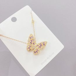 Brand new 18k gold plated micro-set zircon butterfly necklace jewelry Korean temperament women high-end luxury sweet collarbone chain