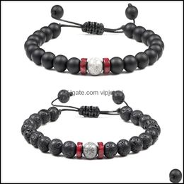 Charm Bracelets Jewelry 8Mm Black Lava Stone Beads Weave Diy Aromatherapy Essential Oil Diffuser Bracelet Couples Dh1Dw