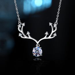 Fashion Antlers Pendant Necklaces Moissanite Sterling 925 Women Stylish Designer S925 Clavicle Chain Choker Jewellery Gifts for Female