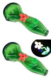 Vintage 4inch Glow in the Dark Garden Flower Glass Smoking Pipe Hookah can put customer LOGO by DHL UPS CNE