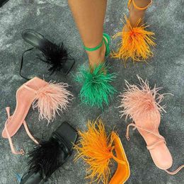 Sandalet Yaz Kadın Kadın Tüy İnce Yüksek Topuklu Ayakkabı Bayanlar Ayak bileği Toka Moda Kısa Ayakkabı Zapatillas Mujer 220121