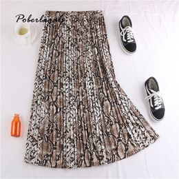 Autumn winter women vintage elegant leopard skirt Women Snake print high waist pleated skirts womens Casual skirts female 210311