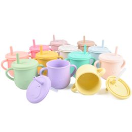 7oz/200ml Silicone Baby Straw Mug Kids Sippy Cup Toddler Pacifier Non-broken Tumbler Reusable Portable Glass BPA-free
