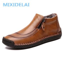 MIXIDELAI New Fashion Men Boots High Quality Split Leather Ankle Snow Boots Shoes Warm Fur Plush Winter Shoes Plus Size 3848 201204