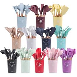 Silicone Kitchen Accessories Cooking Tools Kitchenware Cocina Silicon Kitchens Utensils With Wooden Handles F0528X55