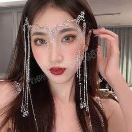 Vintage Tassel Rhinestone Hairpins Headband For Women Water Drop Crystal Hair Accessories Elegant Wedding Bride Mask Jewellery