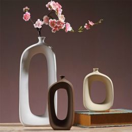 1PC Brushed Ceramic Vase Vintage Nordic Style Vase Living Room Porch Shelf Decoration Home Decoration Vase Furnishing Articles 210409