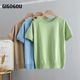 GIGOGOU Solid Women T-Shirt Short Sleeve Korean Style Slim Basic Cotton Tshirt Top Womens Clothing Spring Summer T Shirt Femme 220402