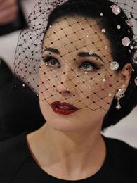 Headpieces One Layer Black Bridal Hats Crystal Beaded Net Birdcage Face VeilsHeadpieces