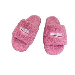 Women Summer Slippers bench shoes Stylish comfortable female lady Woolly slippers Lamb hair flat Embroidery female non slip versatile sandals G72623
