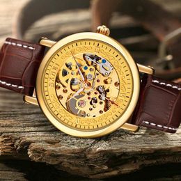 Wristwatches Automatic Watches Men Mechanical Wristwatch Simple Hollow Big DialWaterproof Leather Strap Male Relogio Masculino SKMEI MansWri