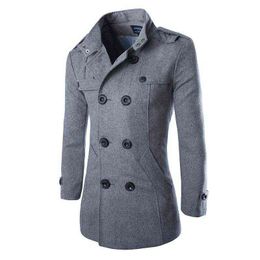 Men's Wool & Blends Fashion Men Clothing Woollen Jacket Coats Winter Coat Mid-Long Trench Thickening T220810