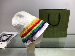 Bucket Hat Vintage Colourful Crochet Stingy Brim Hats Rainbow Knitted Hats Women Summer 2022 Elasticity
