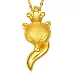 24K Yellow Gold Charm Necklaces For Women Fox Pendant & Necklace Chain Choker Collier Jewelry Accessories Party Gifts
