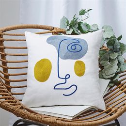 Cushion/Decorative Pillow Nordic White Cushion Cover 45X45Cm Cotton Face Abstract Art Embroidery Covers Decorative Sofa Seat Living Room Hom