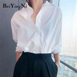 Beiyingni Vintage Cotton Shirts Female Plain Casual Loose Korean Long Sleeve Blouses Women Plus Size Harajuku Chic Elegant Tops 210326