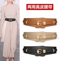 Belts Design Women White Leather Wide Belt Waistband Fashion Versatile Coat Decorative With Skirt Sweater Cowhide 87CMBelts