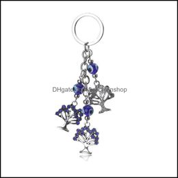 Keychains Fashion Accessories Trendy Blue Evil Eye Tree Of Life Keychain Car Key Ring Handbag Charm Jewelry Gift For Protect Dhijb