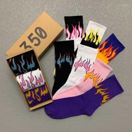 Men's Socks Men's Streetwear Flame Stockings Cotton Harajuku Hip Hop Clothing Gifts For Men Fashion Soft Skateboard 3 Pairs/BoxMen's