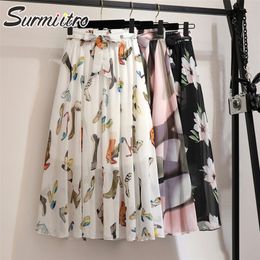 SURMIITRO Long Skirt Women Spring Summer Korean Fashion White Black Floral Print Aesthetic High Waist Midi Female 220317