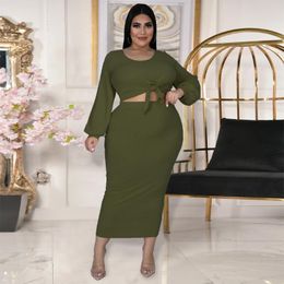 Women's Plus Size Tracksuits ZZ Women Clothing Two Piece Set Rib Knitlong Sleeve Crop Top And Bodycon Stretchy Skirt Drop WholesaleWomen'sWo