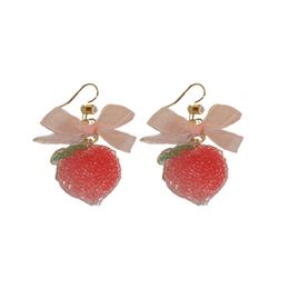 Dangle & Chandelier Sweet studded bow strawberry fudge earrings Korean temperament design earrings