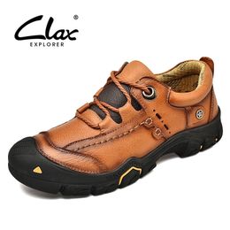 CLAX Mens Work Shoes Genuine Leather Male Ankle Boots Man Casual Footwear Leather Shoe Soft Chaussure Homme Plus Size 210315
