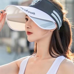 Summer Women Visor Cap Wide Brim Widening Empty Top Hat Letter Adjustable Sports Style Female shade Caps Bicycle Sun Hats 220627