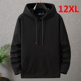 Men's Hoodies Sweatshirts Solid Colour Men 12XL 10XL Plus Size Autumn Winter Thick Fleece Hoodie Male Big Hooded Pullover Black 230206