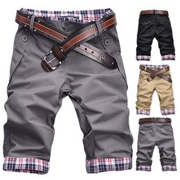 Casual Plus Size Summer Short Plaid Patchwork Pockets Buttons Fifth Pants Loose Beach Men Shorts 220705