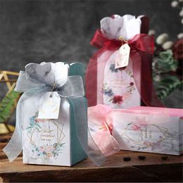 -20pcs Caixa de papel de doces de casamento com fita Flor Shape Cookie Chocolate Packaging Party Favor Decoration Supplies for Gifts J220714