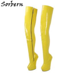 Sorbern Hard Shaft Boots Crotch Thigh High Women Thick Platform Heelless Lockable Zipper Fetish Horse Boot Long Custom Color