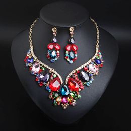 Earrings & Necklace Female Wedding Glass Crystal Water Drop Fashion Bridal Gold Silver Colour Women Party Jewellery Sets AccessoriesEarrings &E