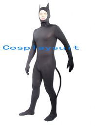 Halloween cospaly animal role play Catsuit Costumes full body Spandex Unitard tights Lycar zentai stage jumpsuit can removable hood open face with ears and tail