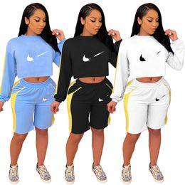 basketball shorts wholesale UK - 2022 Designer tracksuits women fall clothing active outfits two piece set plus size 2X long sleeve hoodie top short pants sporty sweatsuits jogging suits 4611-5