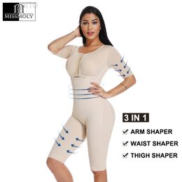 Women Powernet Full Body Shaper Post-Surgery BodySuit Waist Trainer Corset Slimming Dij Shapewear Tummy Control Arm shaper L220802