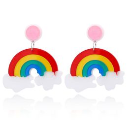 Dangle & Chandelier Cute Big Rainbow Acrylic Resin Earrings For Women Girl Birthday Long Pendant Sweet Accessories EarringsDangle