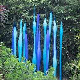 Luxury Floor Lamp Spears Handmade Blown Art Murano Glass Tall Spike Outdoor Garden Decor Sculpture Blue Color